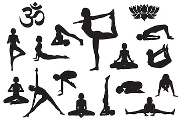 Image showing Silhouettes of girl in yoga poses