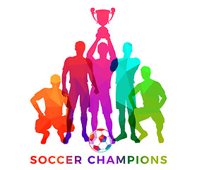 Image showing Silhouettes of soccer players with trophy cup