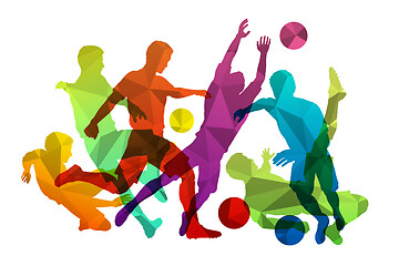 Image showing Soccer players silhouettes with ball