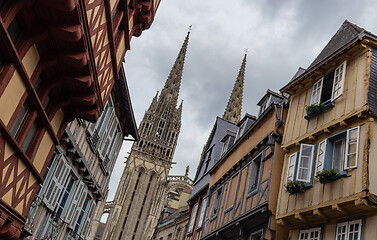 Image showing Street in Quimper with a view of the Cathedral