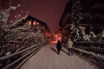 Image showing snowy streets of the Alpine mountain village