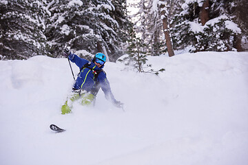 Image showing freeride skier skiing downhill