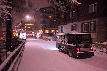 Image showing Electric taxi bus in the car-free holiday montain resort