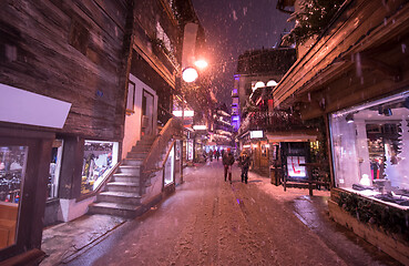 Image showing snowy streets of the Alpine mountain village