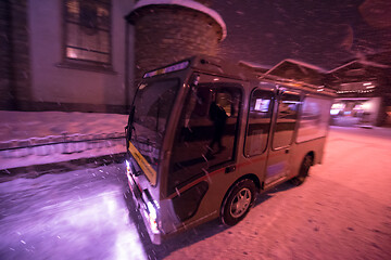 Image showing Electric taxi bus in the car-free holiday montain resort