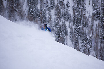 Image showing freeride skier skiing downhill