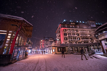 Image showing snowy streets of the Alpine mountain village