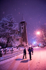 Image showing snowy streets of the Alpine mountain village