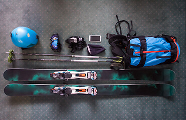 Image showing top view of ski accessories