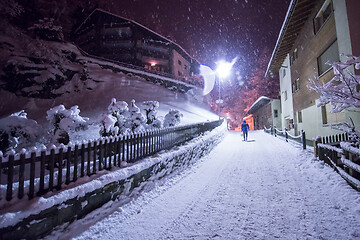 Image showing snowy streets of the Alpine mountain village