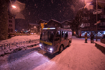 Image showing Electric taxi bus in the car-free holiday montain resort