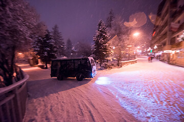 Image showing Electric taxi bus in the car-free holiday montain resort