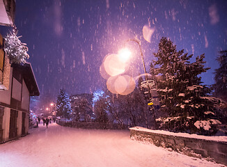 Image showing snowy streets of the Alpine mountain village