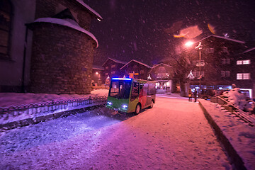 Image showing Electric taxi bus in the car-free holiday montain resort