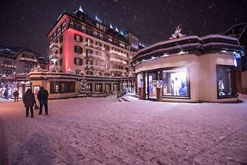 Image showing snowy streets of the Alpine mountain village