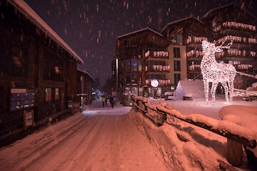 Image showing snowy streets of the Alpine mountain village