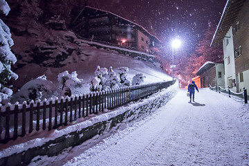 Image showing snowy streets of the Alpine mountain village