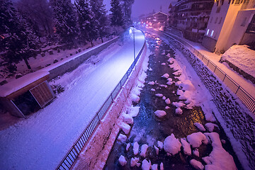 Image showing snowy streets of the Alpine mountain village