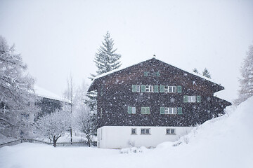 Image showing mountain house in snowstorm