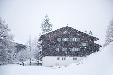 Image showing mountain house in snowstorm