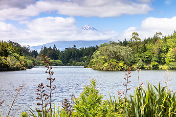 Image showing volcano Taranaki covered in clouds, New Zealand 