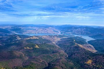 Image showing Aerial view of forest and lake