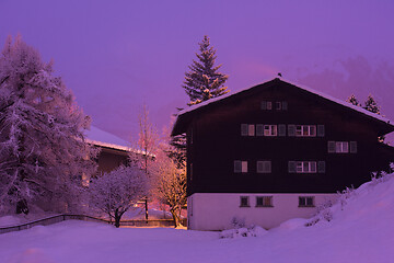 Image showing mountain houses in a cold winter night