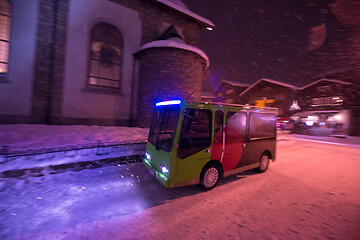 Image showing Electric taxi bus in the car-free holiday montain resort