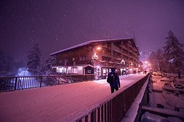 Image showing snowy streets of the Alpine mountain village