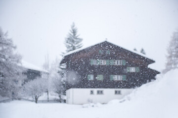 Image showing mountain house in snowstorm