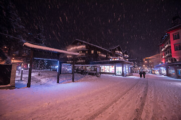 Image showing snowy streets of the Alpine mountain village