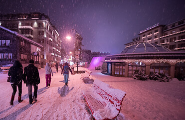 Image showing snowy streets of the Alpine mountain village