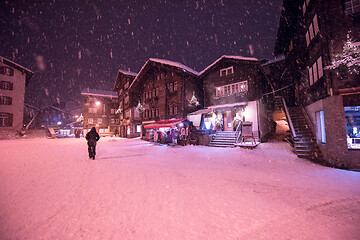 Image showing snowy streets of the Alpine mountain village