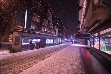 Image showing snowy streets of the Alpine mountain village