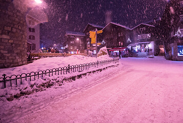 Image showing snowy streets of the Alpine mountain village