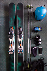 Image showing top view of ski accessories