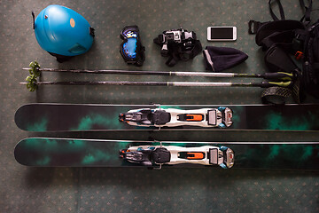 Image showing top view of ski accessories