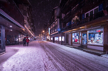 Image showing snowy streets of the Alpine mountain village