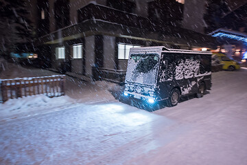 Image showing Electric taxi bus in the car-free holiday montain resort