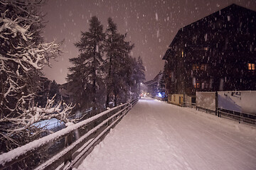 Image showing snowy streets of the Alpine mountain village