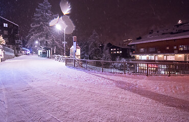 Image showing snowy streets of the Alpine mountain village