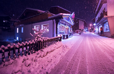 Image showing snowy streets of the Alpine mountain village