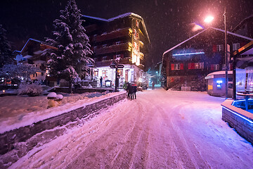 Image showing snowy streets of the Alpine mountain village