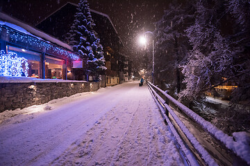 Image showing snowy streets of the Alpine mountain village