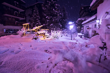 Image showing snowy streets of the Alpine mountain village