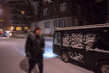 Image showing snowy streets of the Alpine mountain village