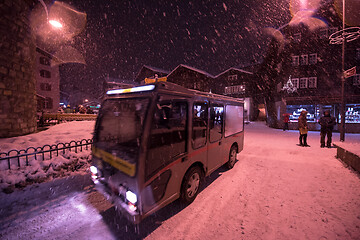 Image showing Electric taxi bus in the car-free holiday montain resort