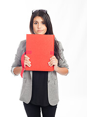 Image showing beautiful young businesswoman with a red folder