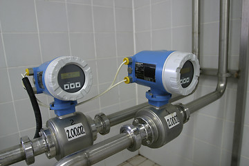 Image showing temperature control valves in dairy production factory