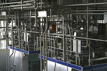 Image showing temperature control valves and pipes  in modern dairy